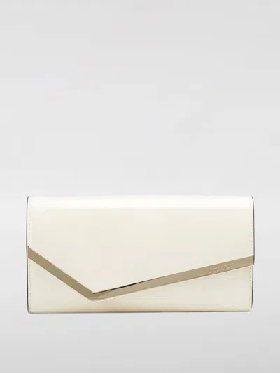 Jimmy Choo Emmie Clutch In Patent Leather With Shoulder Strap In White