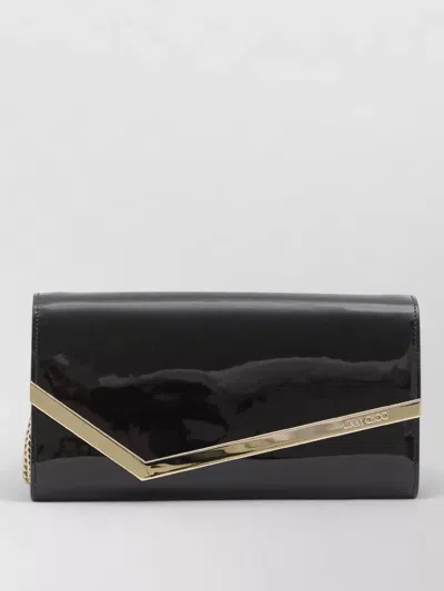 Jimmy Choo Emmie Clutch Patent Leather Envelope Chain In Black