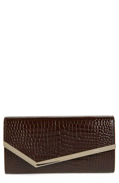 Jimmy Choo Emmie Croc Embossed Leather Clutch In Brown