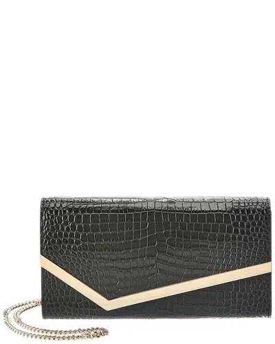 Jimmy Choo Emmie Croc-embossed Leather Clutch In Green