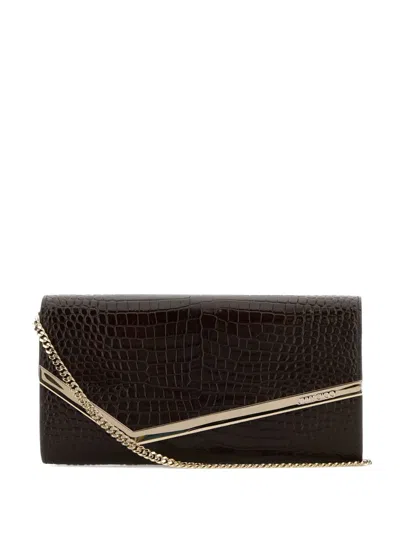 Jimmy Choo Emmie Crocodile-effect Chain Clutch Bag In Brown