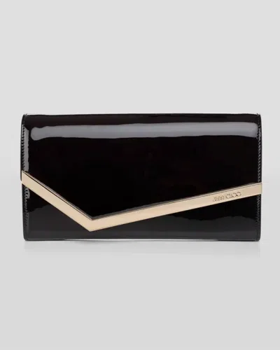 Jimmy Choo Emmie Flap Patent Leather Clutch Bag In Black Light Gold
