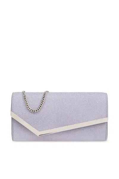 Jimmy Choo Emmie Glitter Chain-linked Clutch Bag In Silver