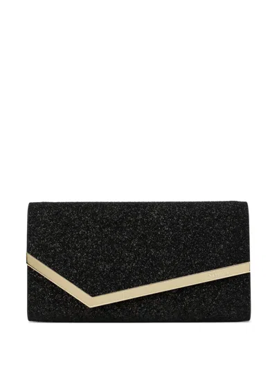 Jimmy Choo Clutch Emmie In Glitter Leather In Black