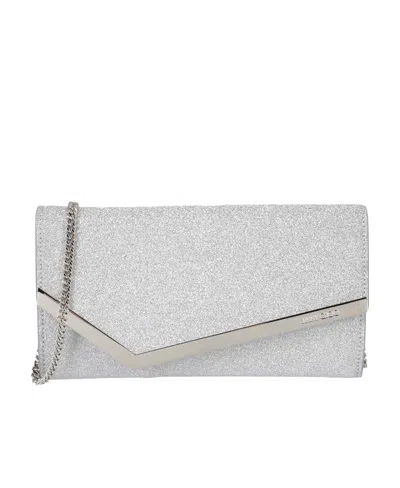 Jimmy Choo Emmie Glitter Clutch Bag In White