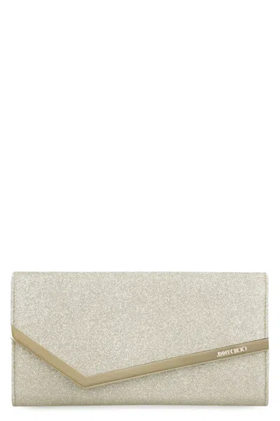 Jimmy Choo Emmie Glitter Clutch In Neutral