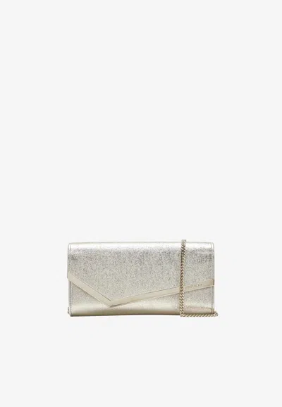 Jimmy Choo Emmie Glittered Clutch Bag In Silver