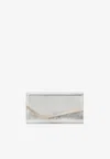 Jimmy Choo Emmie Glittered Clutch Bag In Silver