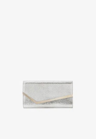 Jimmy Choo Emmie Glittered Clutch Bag In Silver