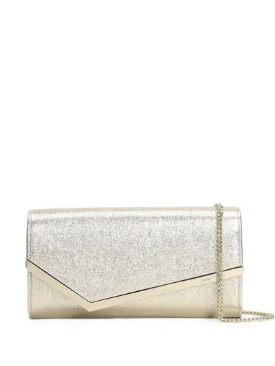 Jimmy Choo Emmie Glitter-effect Clutch Bag In Silver