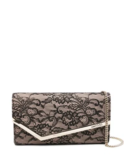Jimmy Choo Emmie Lace Chain Clutch Bag In Black