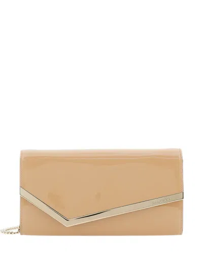 Jimmy Choo Emmie Pink Clutch With Envelope Design And Chain-link Shoulder Strap