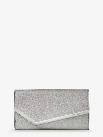 Jimmy Choo Women Emmie Leather Clutch In With Glitter Effect In Silver