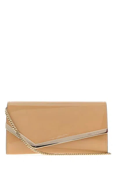 Jimmy Choo Emmie Leather Clutch With Shoulder Strap In Beige O Tan
