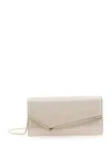 Jimmy Choo 'emmie' Metallic Clutch With Chain-link Shoulder Strap And Embossed Logo Lettering On The Front In L In Gray