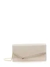 Jimmy Choo Emmie Metallic Clutch With Chain-link Shoulder Strap And Embossed Logo Lettering On The Front In Lea In Neutral
