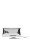 Jimmy Choo 'emmie' Metallic Envelope Clutch With Logo Lettering On The Front And Chain-link Shoulder Strap In L In Grey