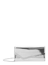 Jimmy Choo Emmie Metallic Envelope Clutch With Logo Lettering On The Front And Chain-link Shoulder Strap In Lea In Silver