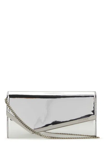 Jimmy Choo Emmie Mini Silver Synthetic Leather Clutch Bag