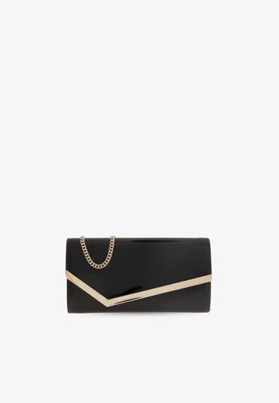 Jimmy Choo Emmie Patent Leather Chain Clutch In Black