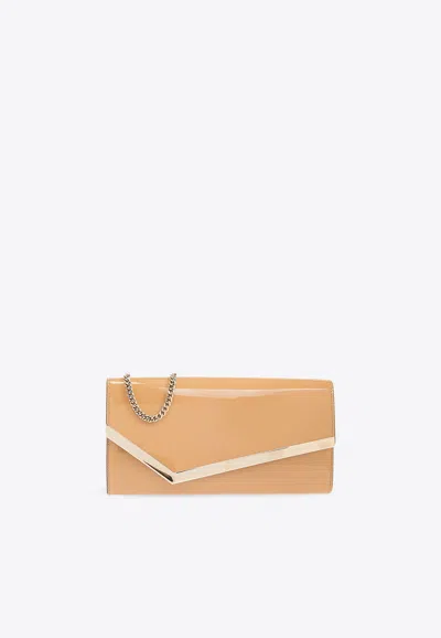 Jimmy Choo Emmie Patent-leather Clutch Bag In Beige