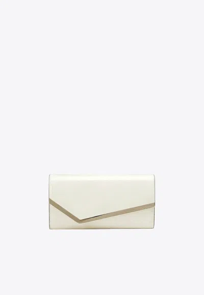 Jimmy Choo Emmie Patent Leather Clutch Bag In Latte