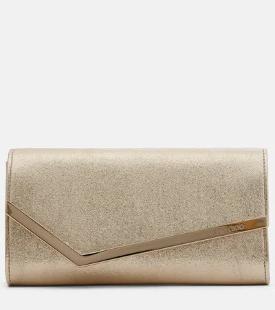 Jimmy Choo Emmie Small Metallic Leather Clutch In Neutral