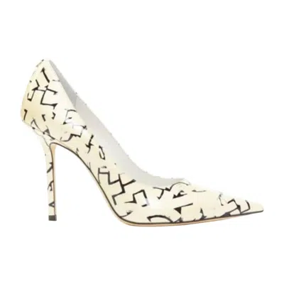 Pre-owned Jimmy Choo Eric Haze Poggy Black Graphics Pearl Leather Pumps Eu38.5