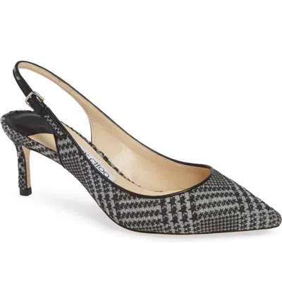 Pre-owned Jimmy Choo Erin 60 Prince Of Stars Flannel Slingback Pump Women 37.5 Stone Black In Stone/black