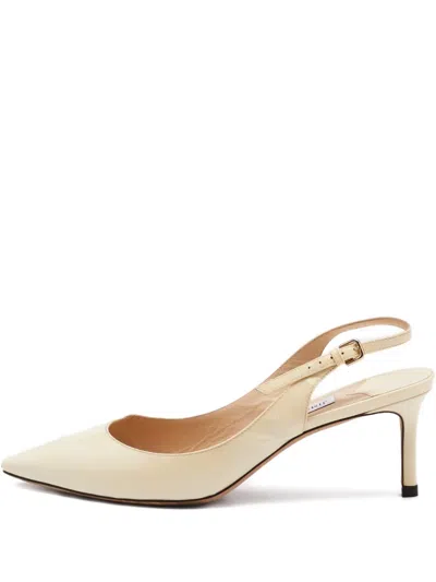 Pre-owned Jimmy Choo Erin Patent-leather Slingback Pumps In Neutral