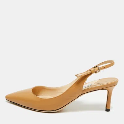 Pre-owned Jimmy Choo Erin Size 36.5 Tan Leather Slingbak Pumps In Sand