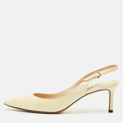 Pre-owned Jimmy Choo Erin Size 39 Cream Patent Leather Slingback Pumps In White