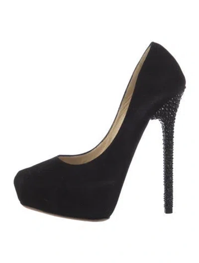 Pre-owned Jimmy Choo Esam Crystal Embellished Platform Pumps Suede Pumps In Black