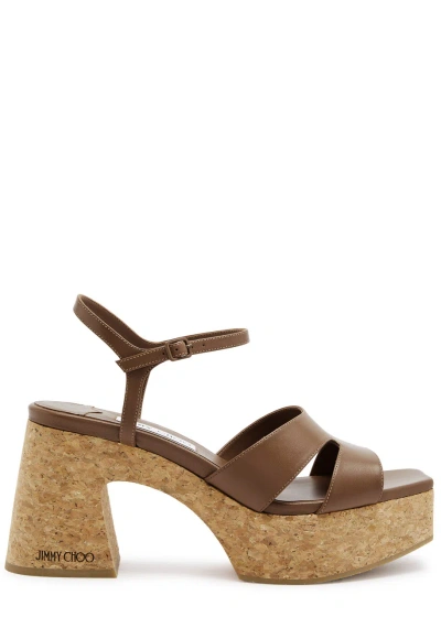 Jimmy Choo Esha 95 Leather Platform Sandals In Tan