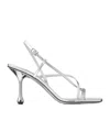 Jimmy Choo High Heel Metallic Sandals With Buckle Strap In White