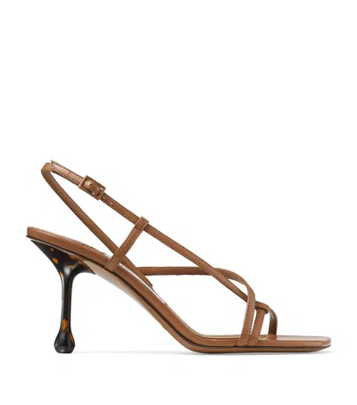Jimmy Choo Etana 80mm Leather Sandals In Tan/tortoise