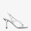 Jimmy Choo High Heel Metallic Sandals With Buckle Strap In Silver