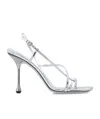 Jimmy Choo High Heel Metallic Sandals With Buckle Strap In White