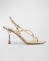 JIMMY CHOO ETANA METALLIC STRAPPY SLINGBACK SANDALS