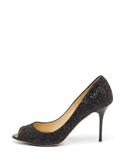 Pre-owned Jimmy Choo Evelyn Glitter Pumps In Black