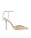 Jimmy Choo Saeda 100 Crystal-embellished Glittered Canvas Pumps In Nude