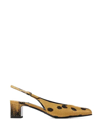 Jimmy Choo Eyla Sling-back 45 Cigar And Black Spotty Elaphe-printed Leather Pumps In Gold
