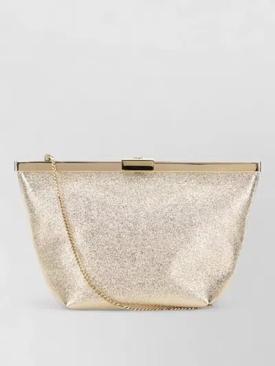Jimmy Choo Fabric Ganache Clutch Metallic Finish Chain In Gold