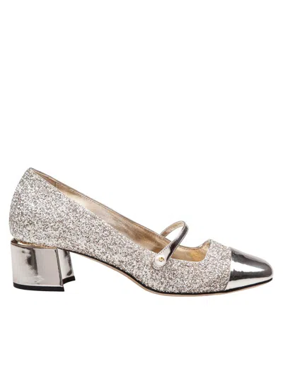 Jimmy Choo Fabric Pumps With Fine Glitter In Gold/sand