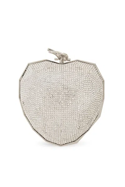 Jimmy Choo Faceted Heart Clutch Bag In Silver