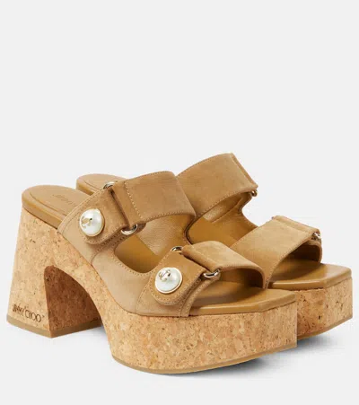 Jimmy Choo Faience Suede Platform Sandals In Beige