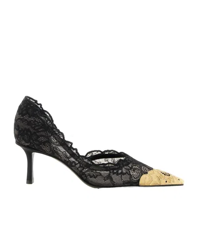 Jimmy Choo Faiz 65 Black And Vintage-gold Lace Pumps With Metal-lace Detail