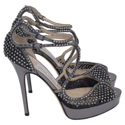 Jimmy Choo Falcon Mesh Embellished Sandals In Silver Leather In Multi