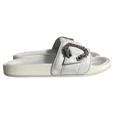 Jimmy Choo Fallon Slides In White Leather