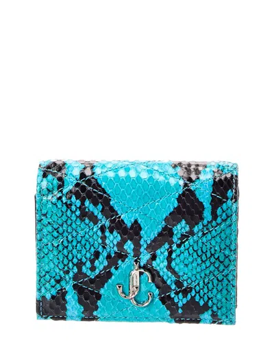 Jimmy Choo Farone Snake-embossed Quilted Leather Card Case In Blue